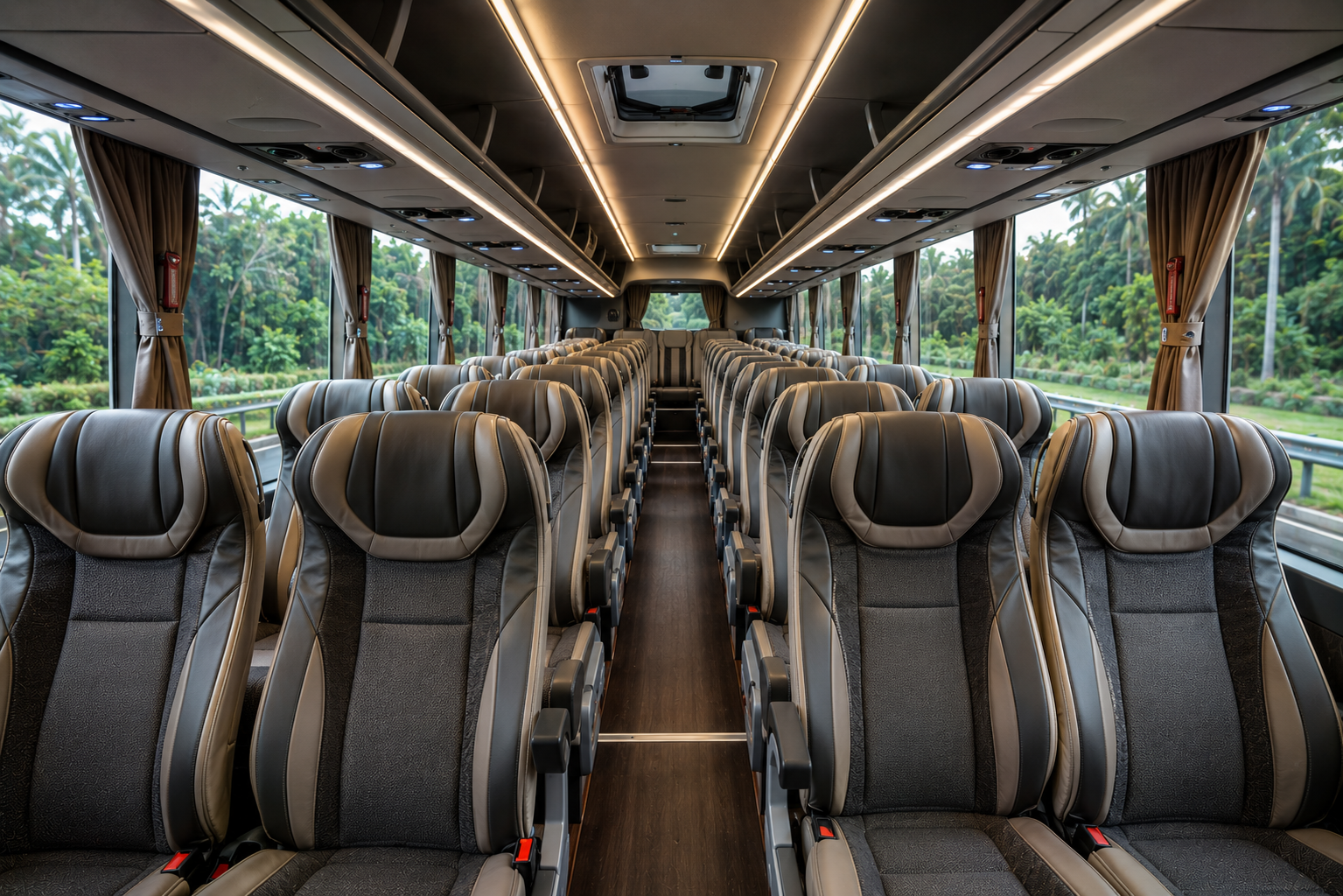 Premium Volvo Bus Interior with Luxury Reclining Seats